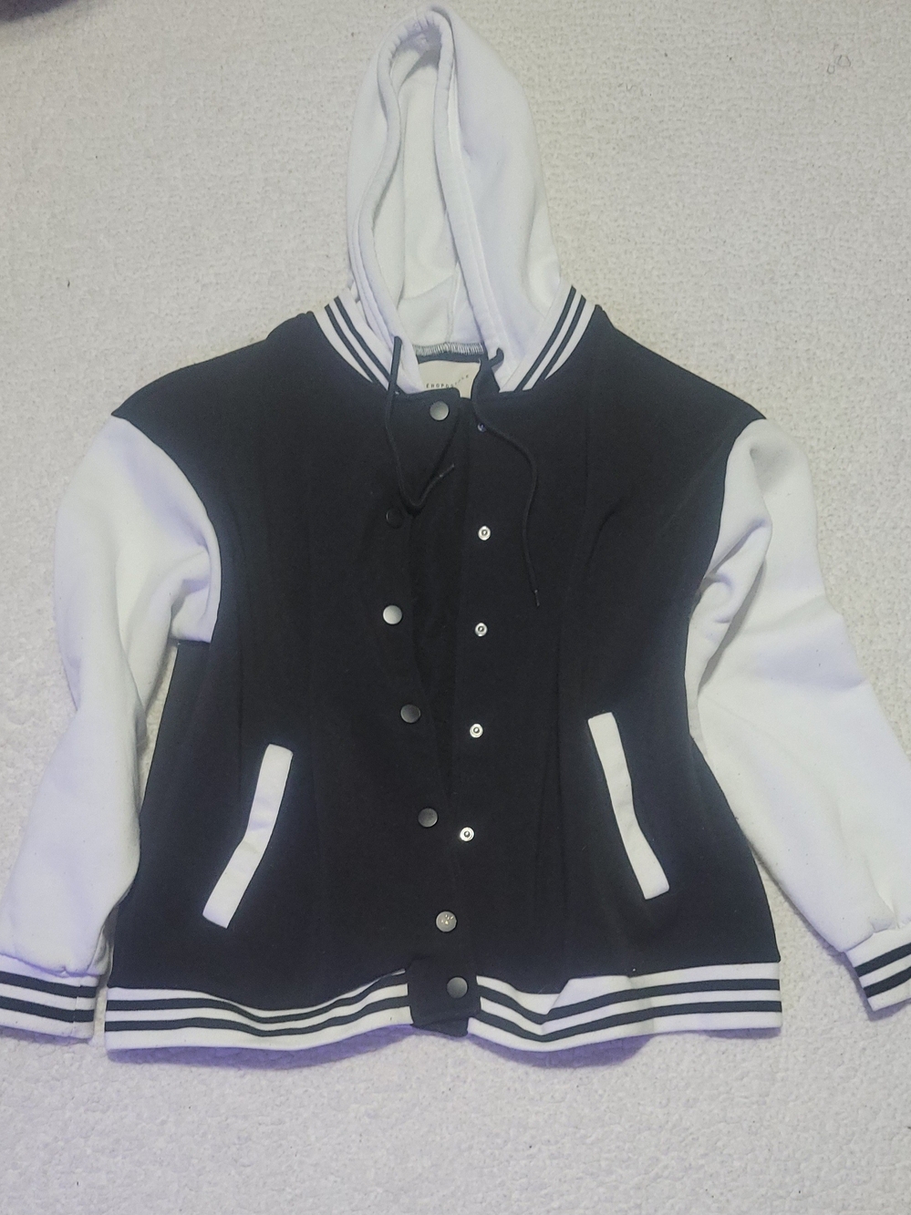 Aeropostale Black and White Hooded Varsity Jacket